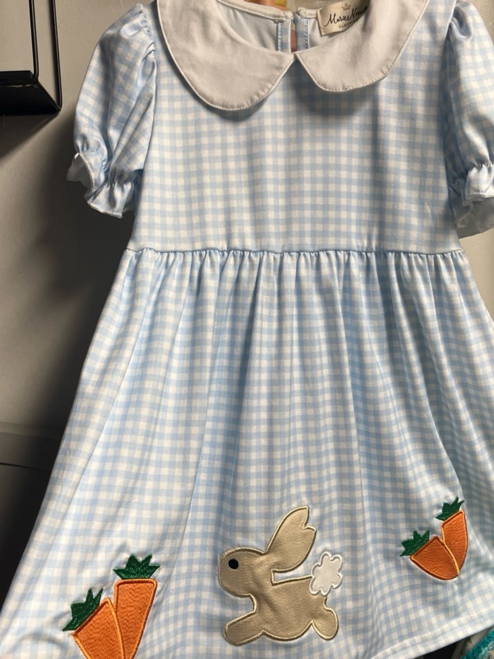 Blue Gingham Bunny & Carrot Peter Pan Collar Kids Dress